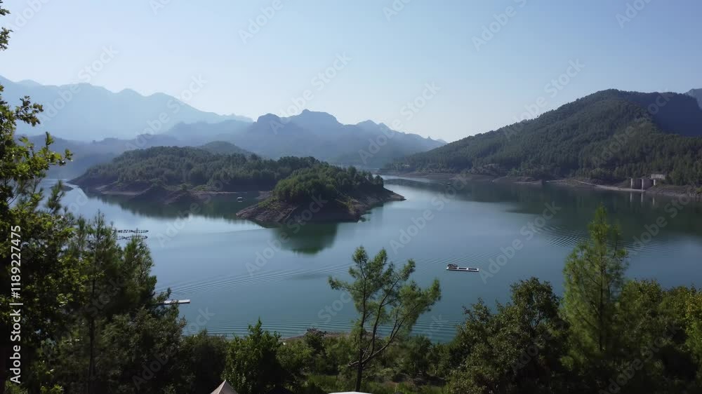beautiful summer view a mountain lake in the mountains aerial view beautiful summer view a mountain lake in the mountains aerial view