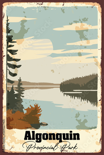 Algonquin Provincial Park Vintage Travel Poster, Canada. Vector Illustration for High-Quality Prints