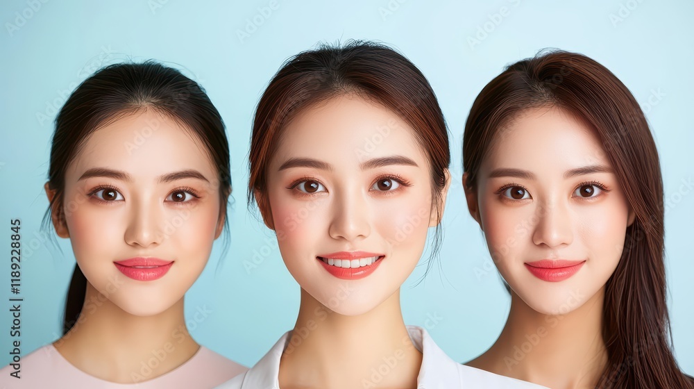 Group of Three Young Women with Bright Smiles and Fresh Looks Group of Three Young Women with Bright Smiles and Fresh Looks