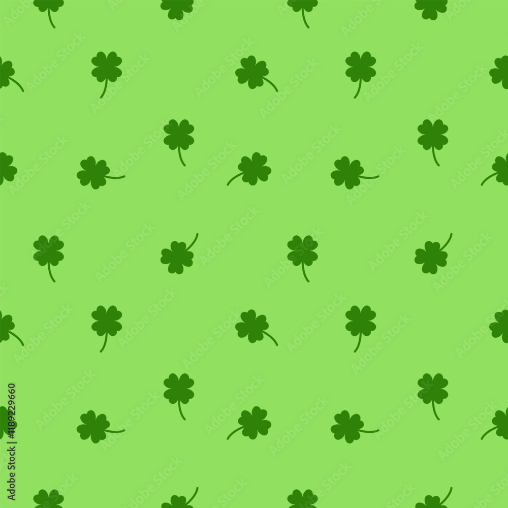 Lucky Four leaf green clovers seamless pattern, Background texture