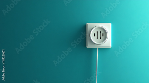 White electrical outlet and light switch on wall with green button in home interior
