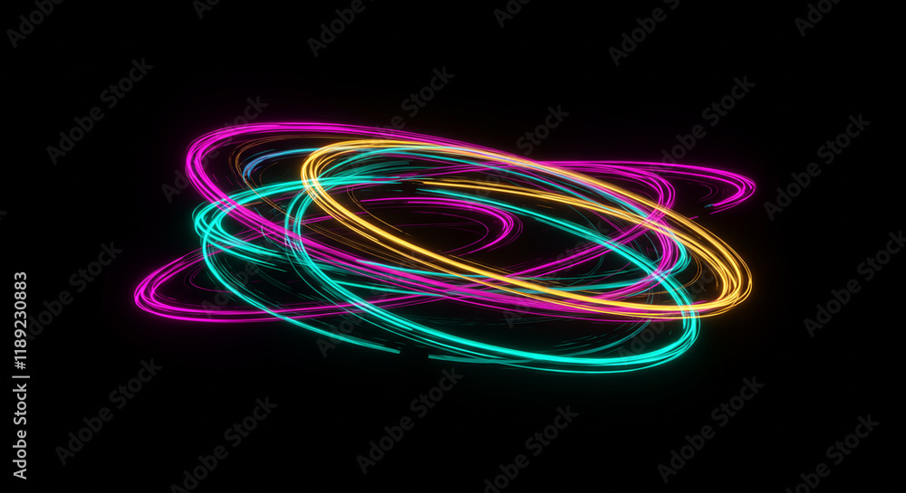 Abstract Neon Light Trails Vibrant Pink Teal and Gold Swirls on Black Background Abstract Neon Light Trails Vibrant Pink Teal and Gold Swirls on Black Background