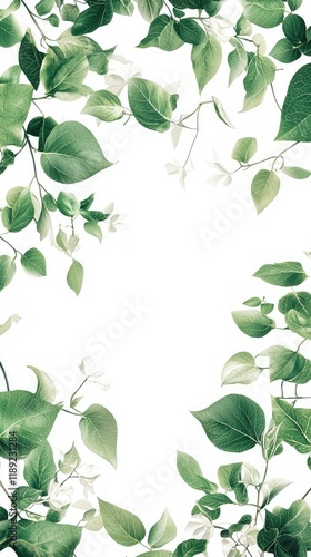 Fresh Green Leaves Border on White Background for Nature Designs