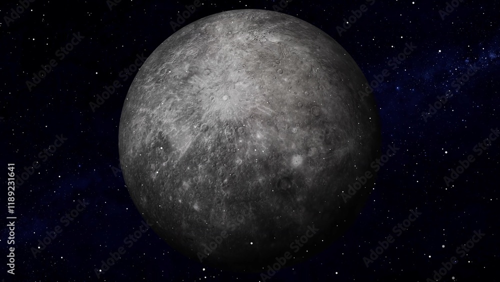 3d mercury planet zoom out on space with star 3d mercury planet zoom out on space with star