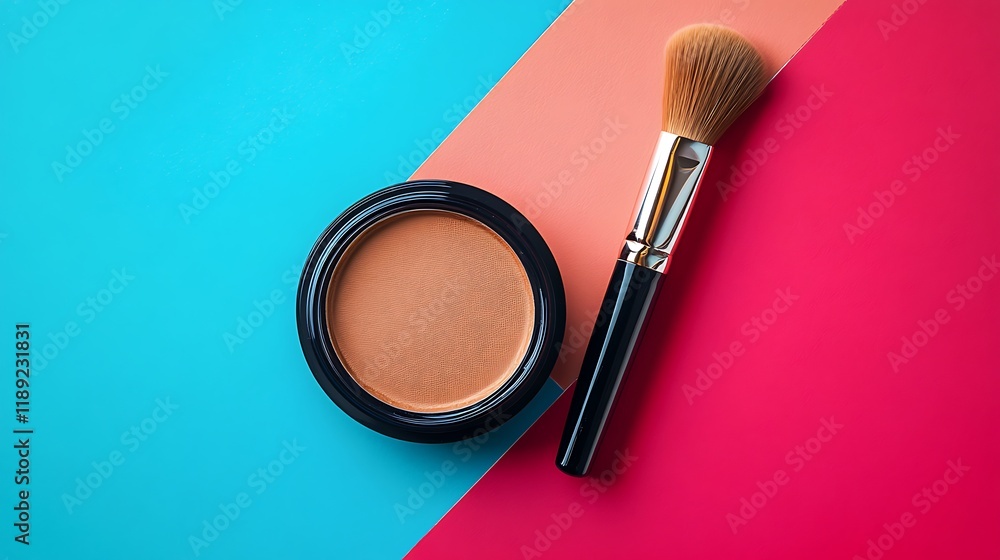 A brow pomade in blonde shade with brush isolated on a colourful background make up A brow pomade in blonde shade with brush isolated on a colourful background make up