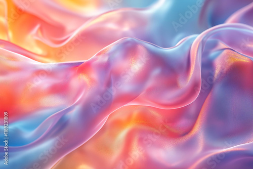Wallpaper Mural Colorful silky fabric creating a vibrant wave pattern under soft lighting in a serene setting. Abstract background, soft colors, fluid fabric, holographic gradient, silk texture Torontodigital.ca