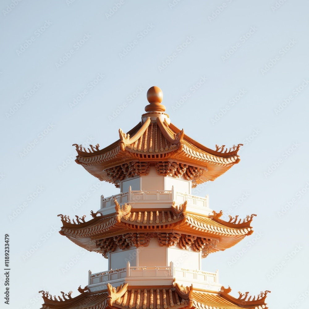 Ornate chinese pagoda with detailed eaves tranquil garden architectural serene environment elevated viewpoint