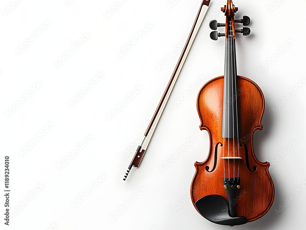 Fototapeta premium Photo of a Violin with a Bow Against a White Background