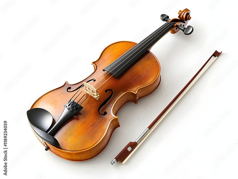 Fototapeta premium Photo of a Violin with a Bow Against a White Background