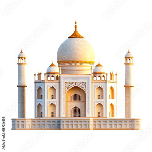Taj Mahal silhouette on white isolated background.