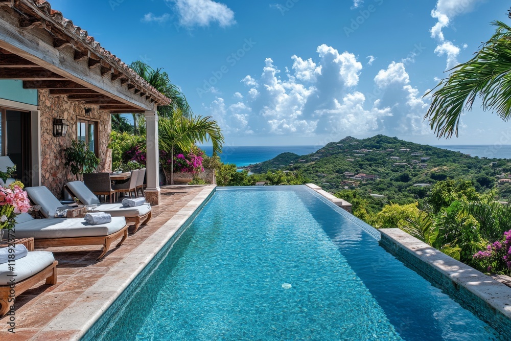 Fototapeta premium Luxurious infinity pool overlooking tropical jungle