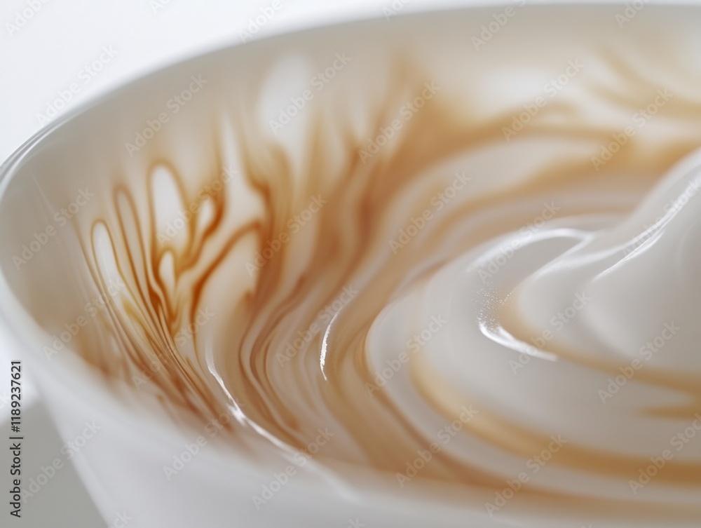 close up of swirls of coffee and cream in a white bowl close up of swirls of coffee and cream in a white bowl