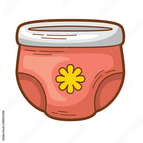 Cute, pink diaper adorned with a yellow flower. Perfect for baby product advertisements, parenting blogs, and nursery decor designs.