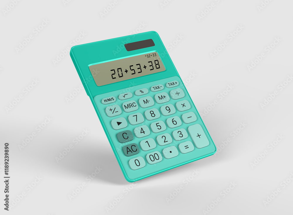 green calculator with numbers on white backdrop green calculator with numbers on white backdrop