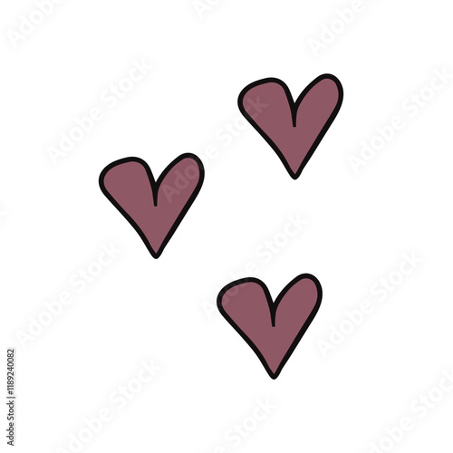 Cute little hearts. Vector doodle illustrations for Valentine's Day greeting cards, wedding cards and romantic design.