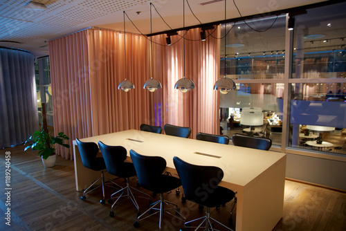 Canvas Print Copenhagen, Denmark, November 24, 2018: Spacious Work Area with a Large Table an