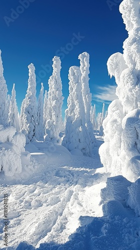 Majestic Winter Wonderland with Frost-Covered Trees and Clear Sky