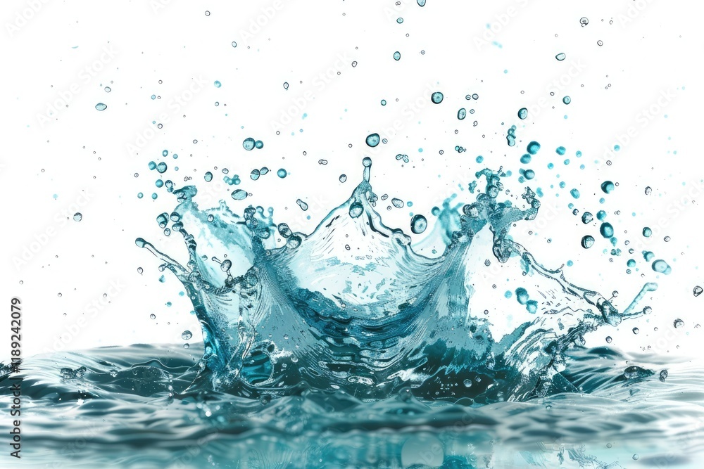 Vibrant Color Image of Falling Smooth Fresh Blue Water Splash with Drops on White Background Vibrant Color Image of Falling Smooth Fresh Blue Water Splash with Drops on White Background