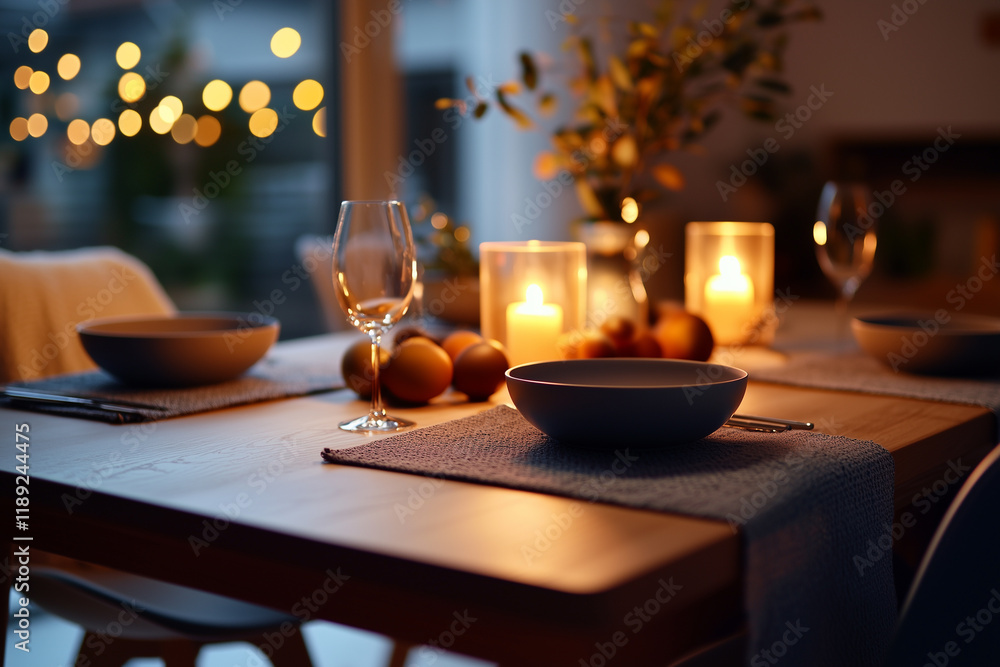 cozy Easter evening with a dining setup entirely in mocha mousse hues, including the table runner, candles, and chair cushions
