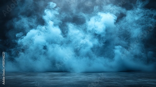 Mystical atmosphere with blue smoke and mist on dark background