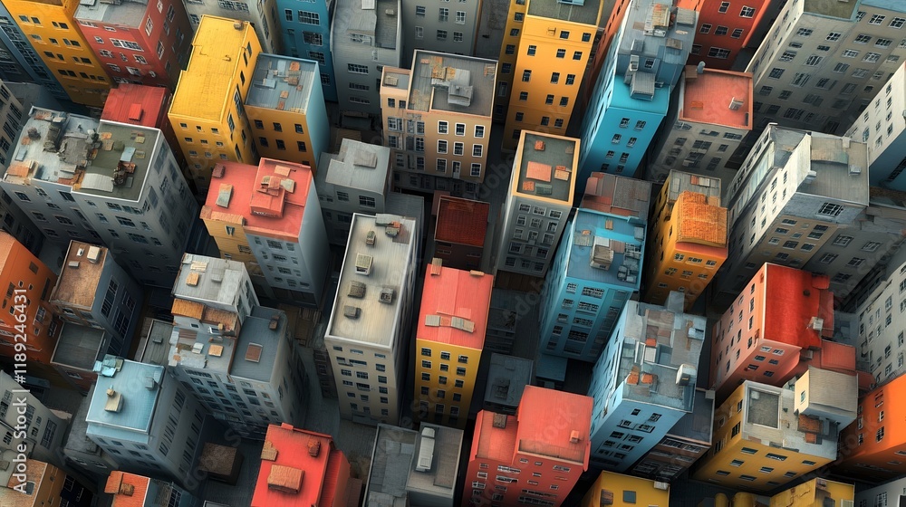 Vibrant Cityscape from Above A Maze of Colorful Rooftops and Uniform Structures Vibrant Cityscape from Above A Maze of Colorful Rooftops and Uniform Structures