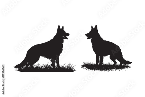 Silhouette Illustration of German Shepherds Standing on Grass