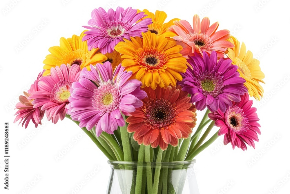 High Definition Image of Beautiful Gerbera Flowers Bouquet in Vase Isolated on White Background High Definition Image of Beautiful Gerbera Flowers Bouquet in Vase Isolated on White Background