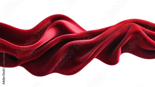 Red velvet fabric flowing elegantly on white background.
