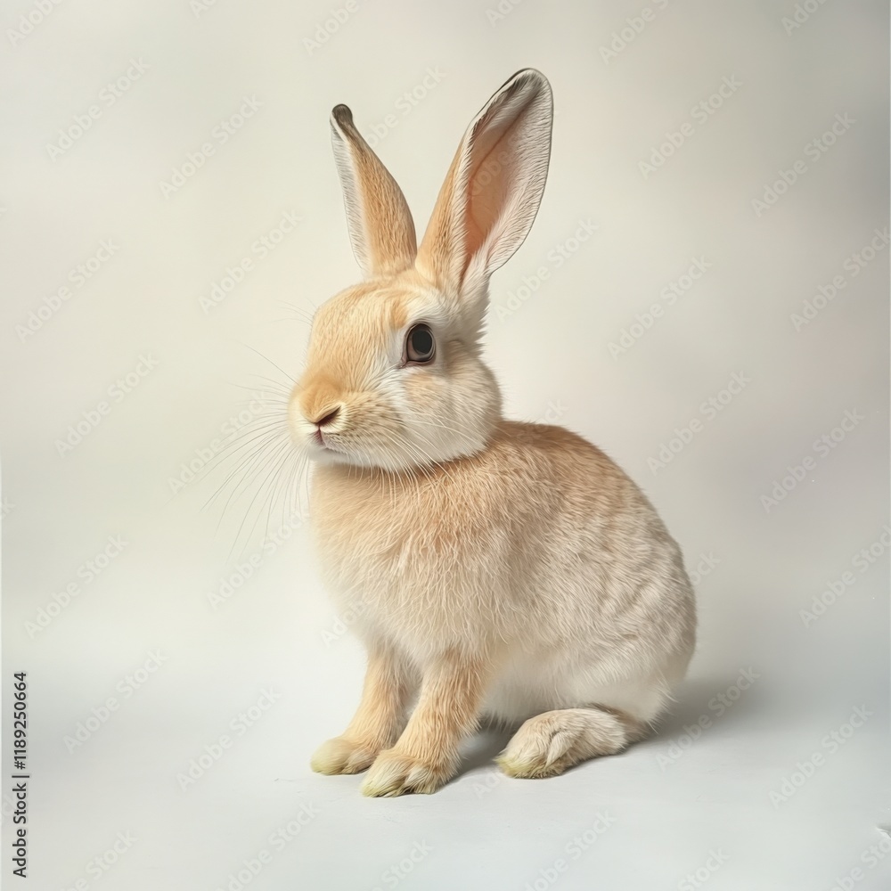 close up of a light brown rabbit sitting on a white background close up of a light brown rabbit sitting on a white background
