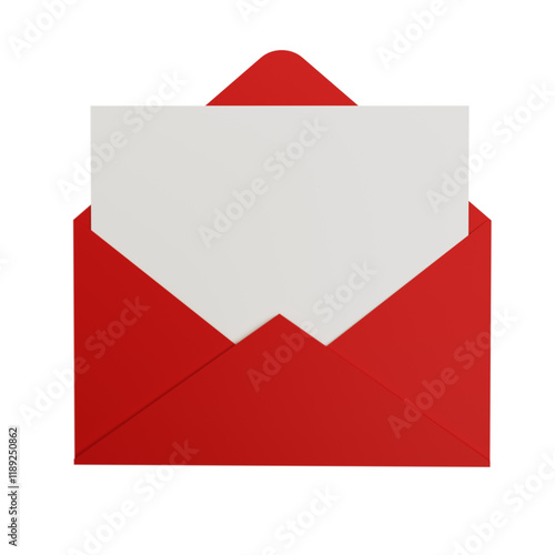 3d render of red romantic letter envelop love concept