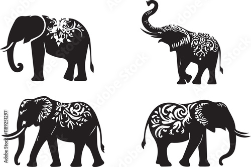 Elephant silhouette vector EPS SET