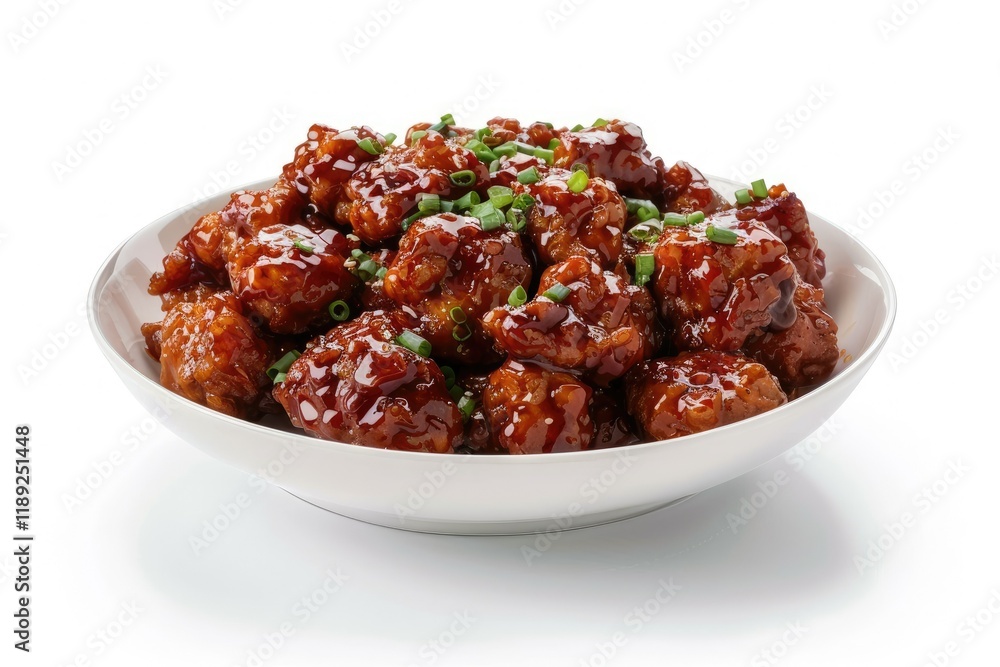 Detailed Visual of General Tso Chicken Dish Isolated on White Background Detailed Visual of General Tso Chicken Dish Isolated on White Background