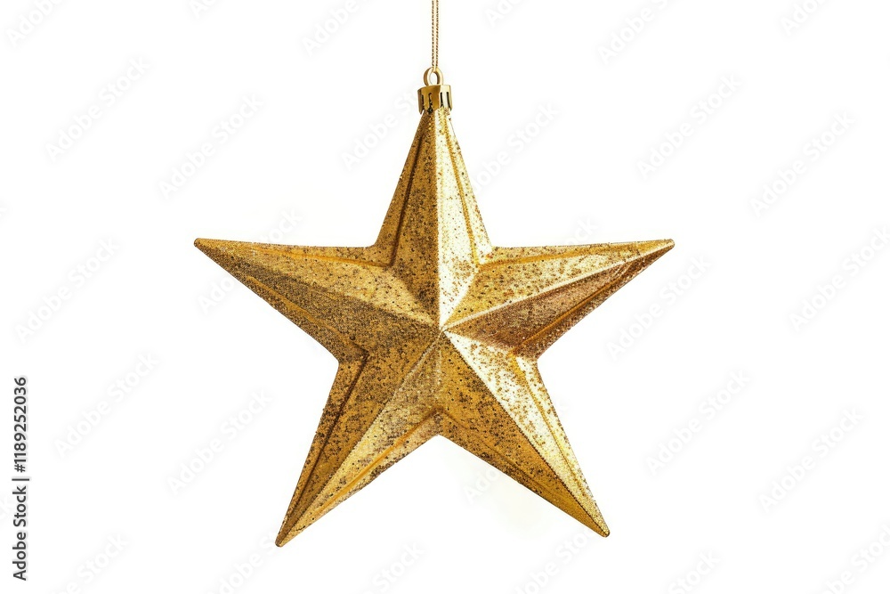 Detailed Image of Hanging Gold Star Decoration Isolated on White Background Detailed Image of Hanging Gold Star Decoration Isolated on White Background