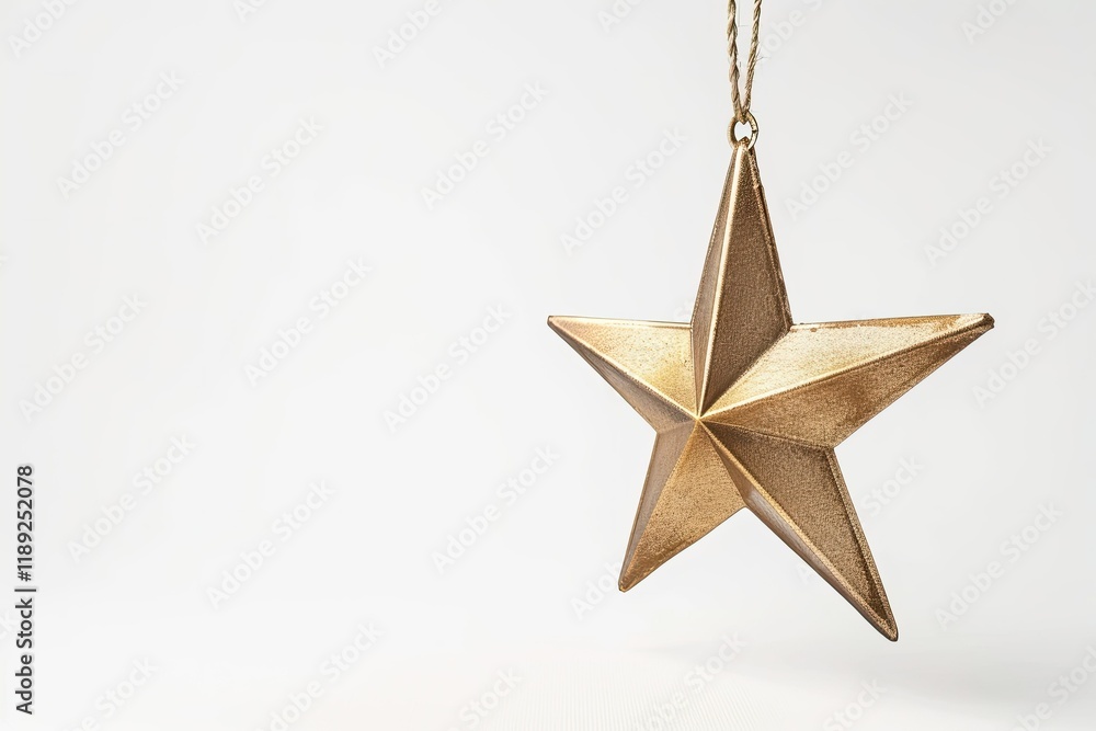 High Quality Visual of Hanging Gold Star Decoration Isolated on White Background High Quality Visual of Hanging Gold Star Decoration Isolated on White Background
