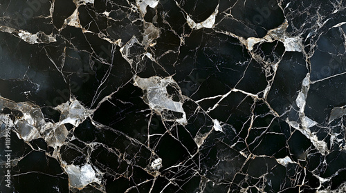 Rich onyx black marble with shimmering silver veins, cracked details creating a sophisticated and bold background photo