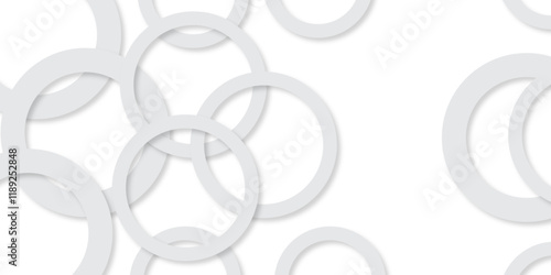 .Abstract white and grey geometric overlapping circle ring background with shadow. Vector illustration.White rubber seal for Industrial.paper style white monochrome background 