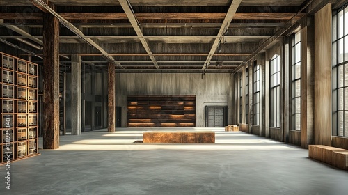 Wallpaper Mural 3D Visualization of an Empty Industrial Office Hall Space Torontodigital.ca