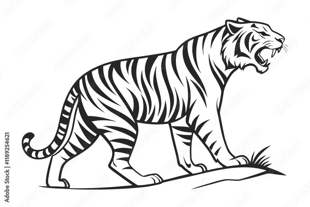 Fototapeta premium Black and white illustration of a tiger side view.eps