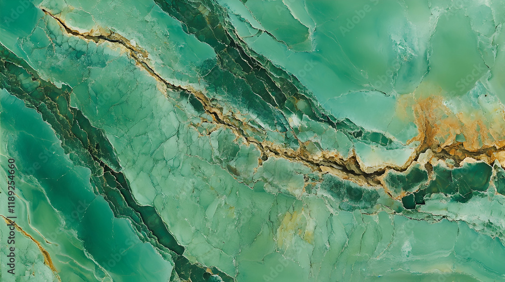 Vibrant green marble with bold emerald and olive veins, layered cracks adding depth to the smooth surface Vibrant green marble with bold emerald and olive veins, layered cracks adding depth to the smooth surface