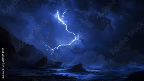 Lightning striking in the night sky photo