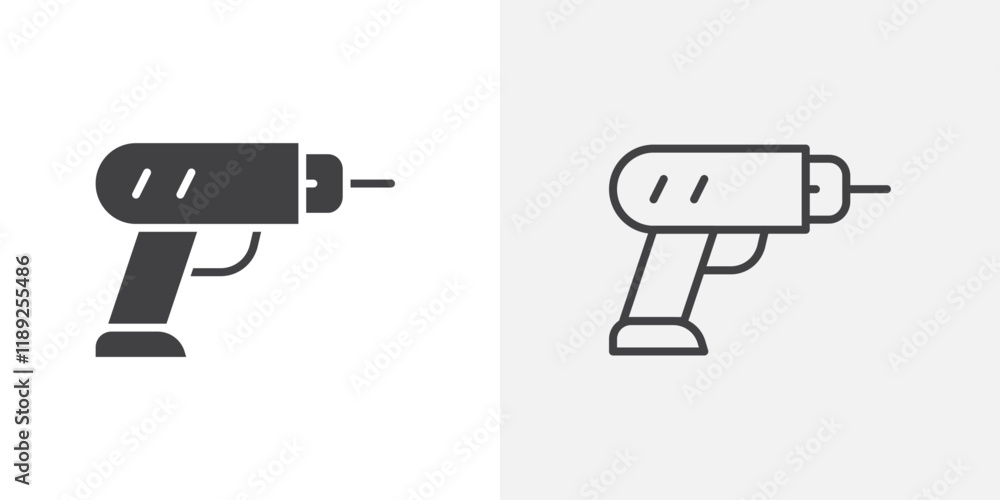 Drill machine icon flat and simple set design Drill machine icon flat and simple set design