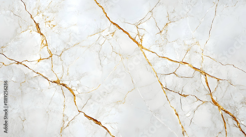 White marble with golden highlights and intricate cracks, smooth surface radiating elegance and luxury