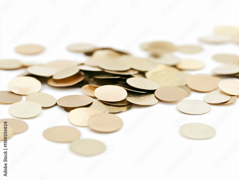 Scattered Gold and Beige Confetti on White Background Scattered Gold and Beige Confetti on White Background