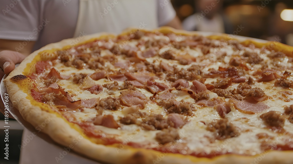 Delicious pizza served by a vendor at an Istanbul food festival Delicious pizza served by a vendor at an Istanbul food festival