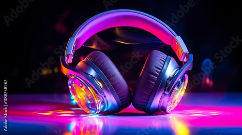 A photo of headphones with LED lights