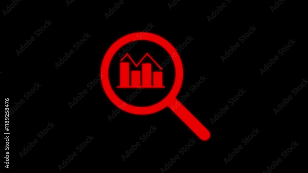 Magnifying glass search icon with graph icon animation on a white background.Finance, Business Infographic animation, Bar graph going up, Profit concept, Magnifying glass search icon with graph icon animation on a white background.Finance, Business Infographic animation, Bar graph going up, Profit concept,