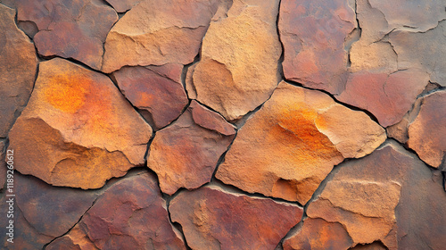 Earthy rust-red stone texture with rough, cracked surfaces and hints of burnt orange and copper tones