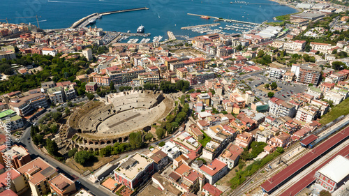 Cuadro en lienzo Aerial view of the Flavian Amphitheater, located in the historic center of Pozzuoli, near Naples, Italy