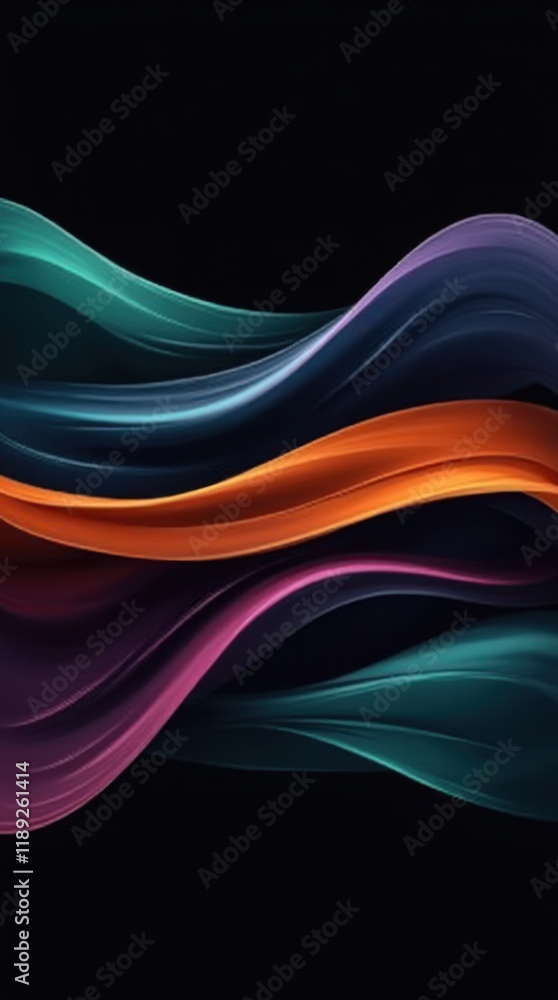 Fototapeta premium Vibrant Teal, Orange, and Purple Wave Patterns on Black Background