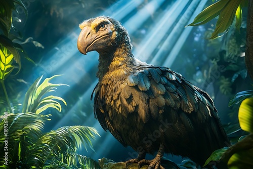 Ancient Dodo Bird Standing in a Dense Forest - Extinct Species in Natural Habitat. photo